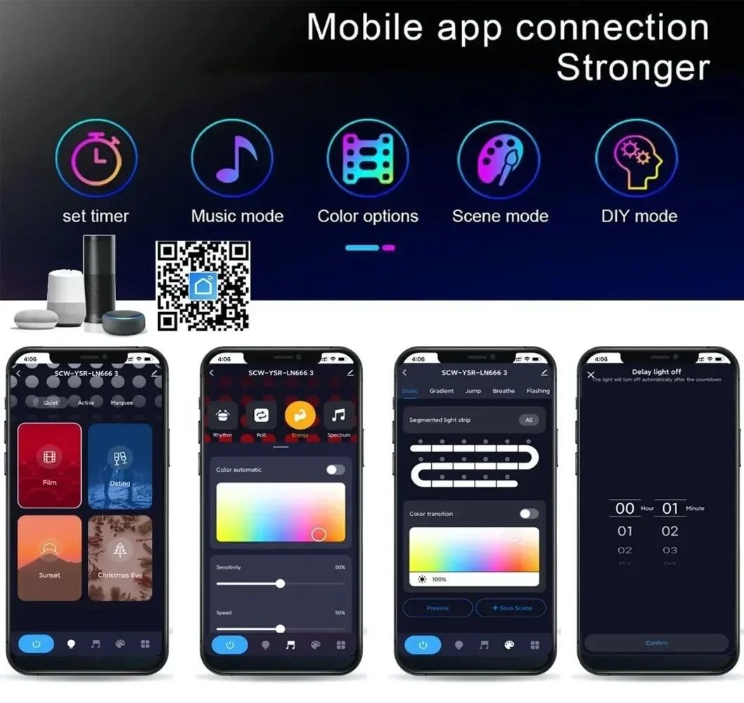 WiFi LED Lysbjelker med Musikkmodus - Tuya